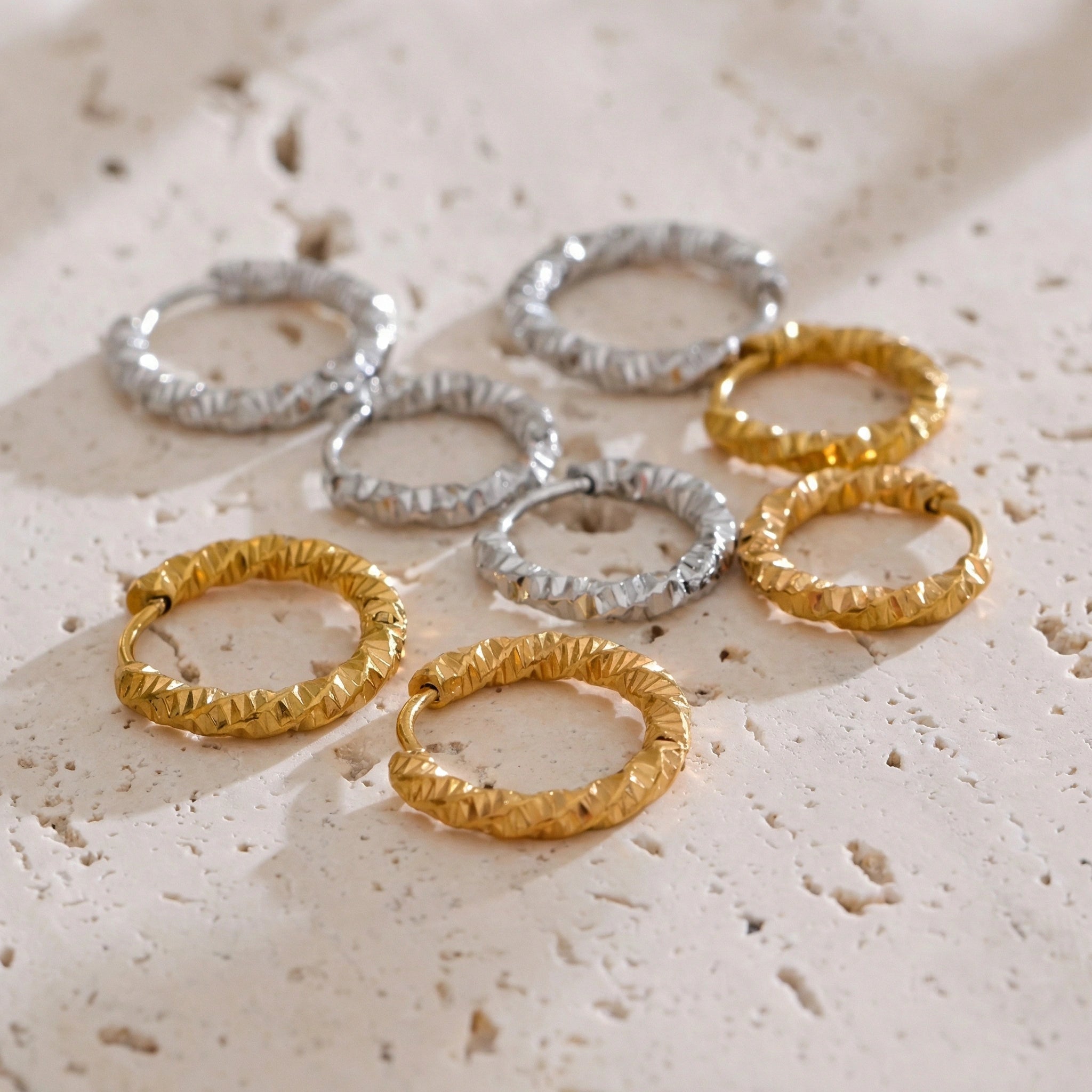 Textured Stainless Steel Hoop Earrings