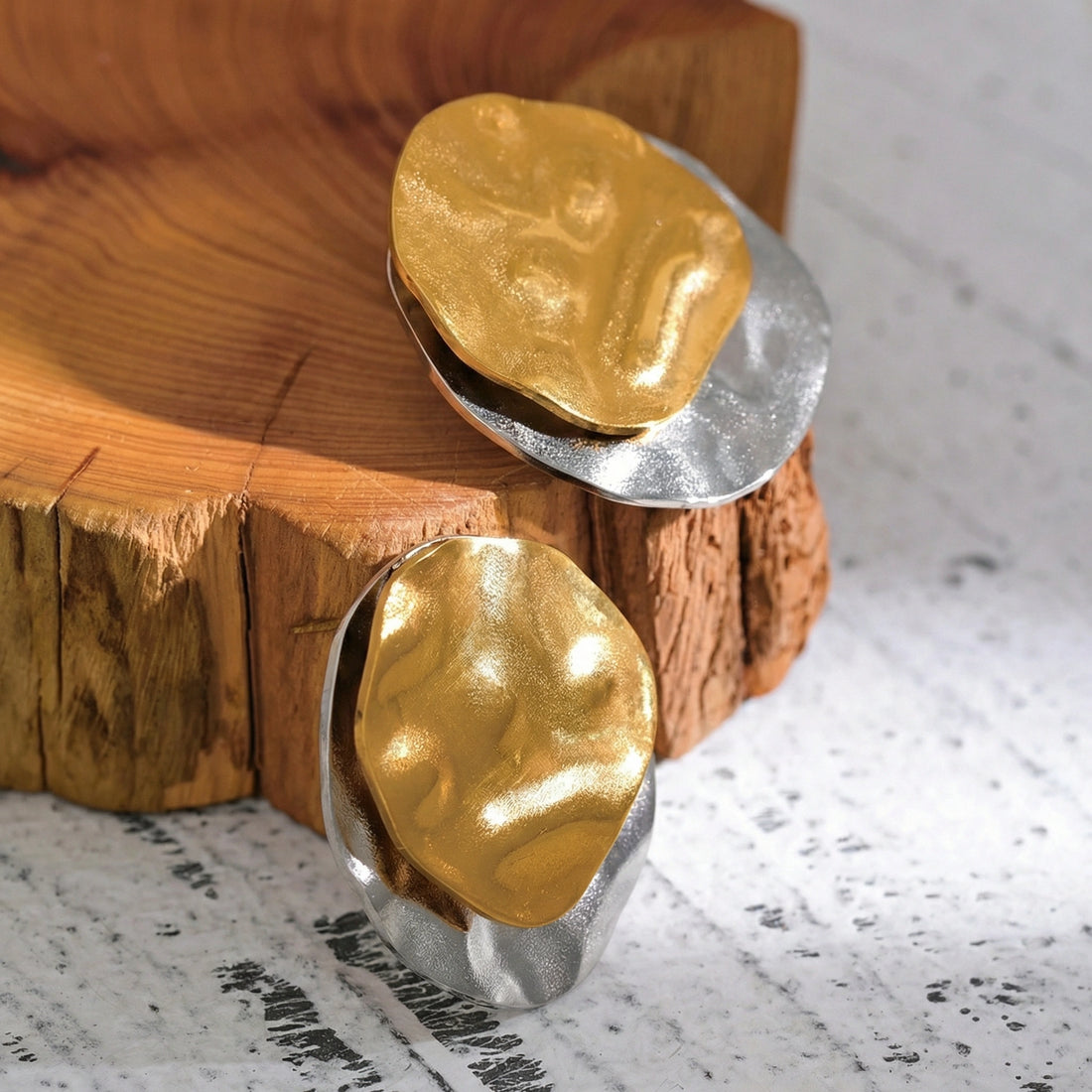 Double Color Geometric Stainless Steel Stud Earrings