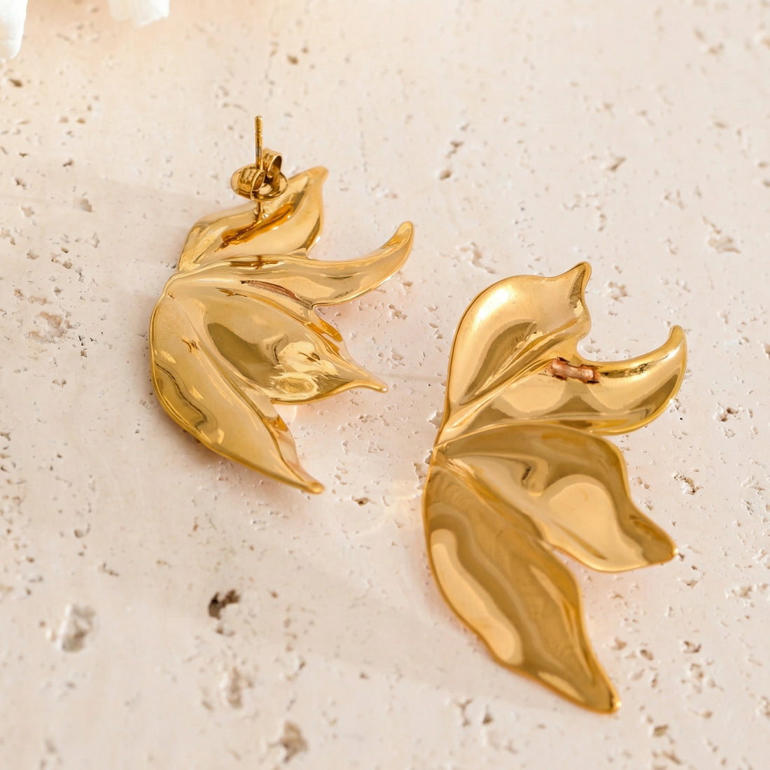 Sculptural Metal Flower Stainless Steel Stud Earrings