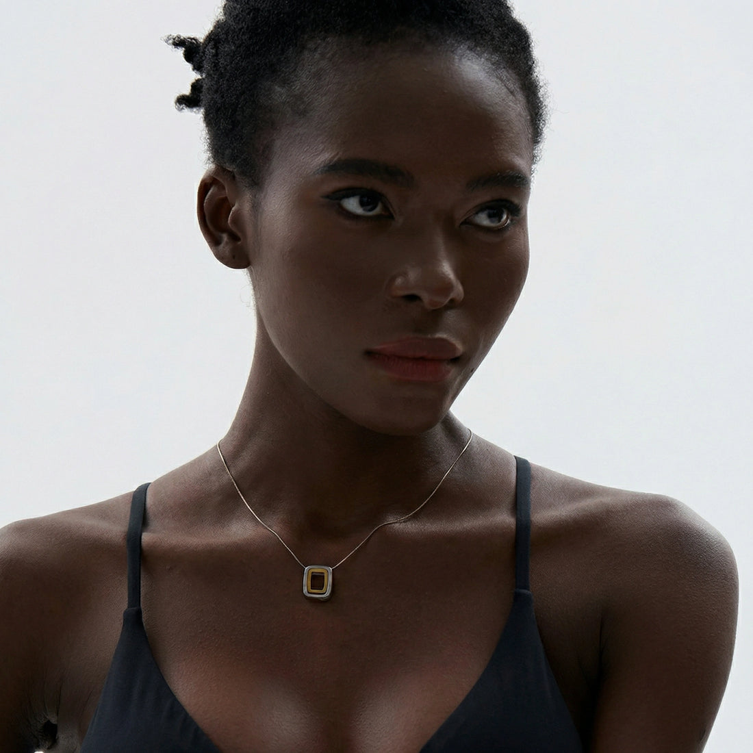 Double-Layer Rectangular Zircon Pendant Necklace