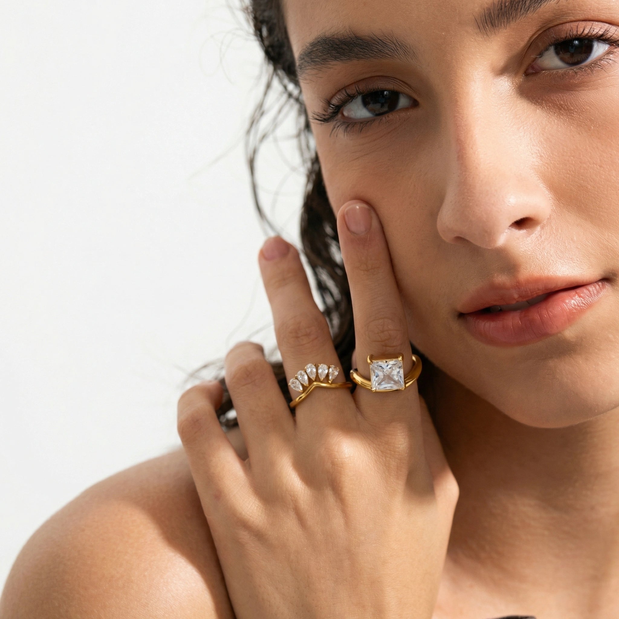 Pear Drop Zircon Cluster Ring