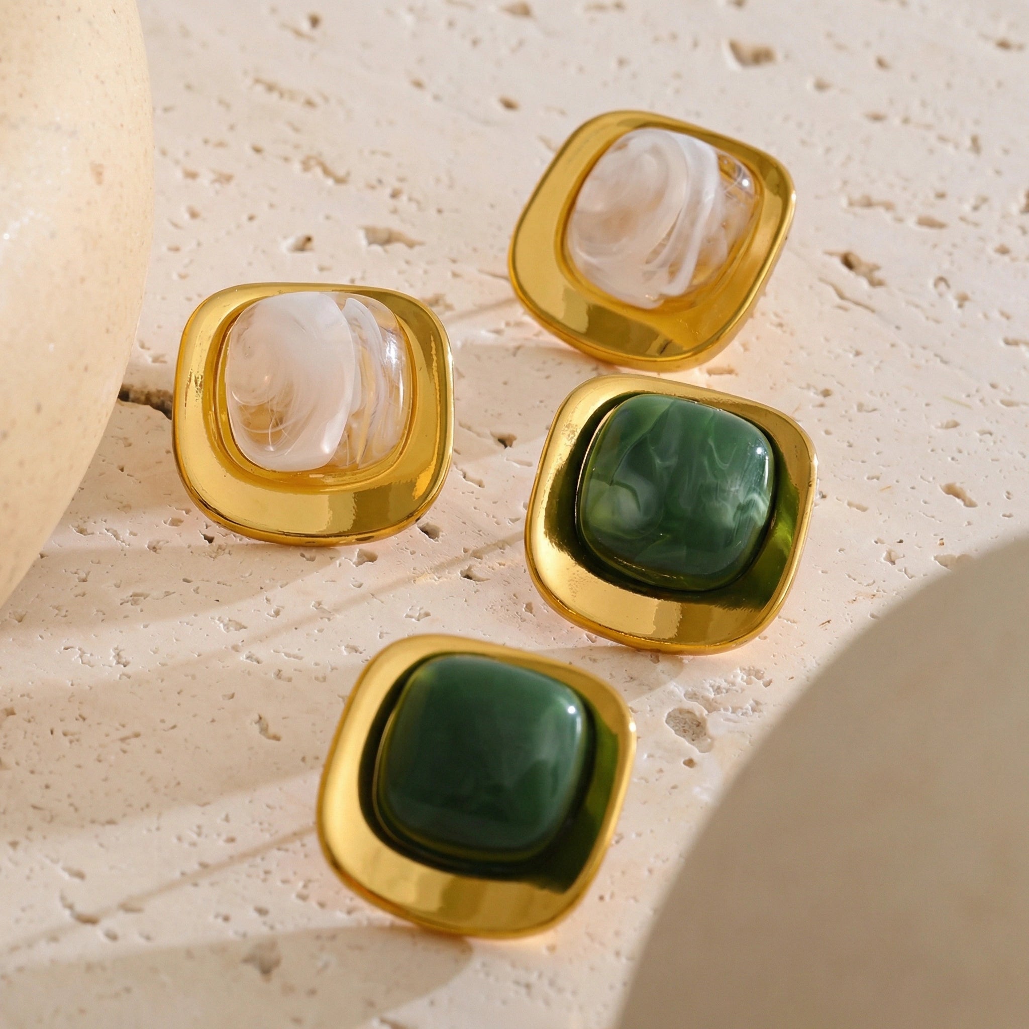 Square Resin Stainless Steel Stud Earrings