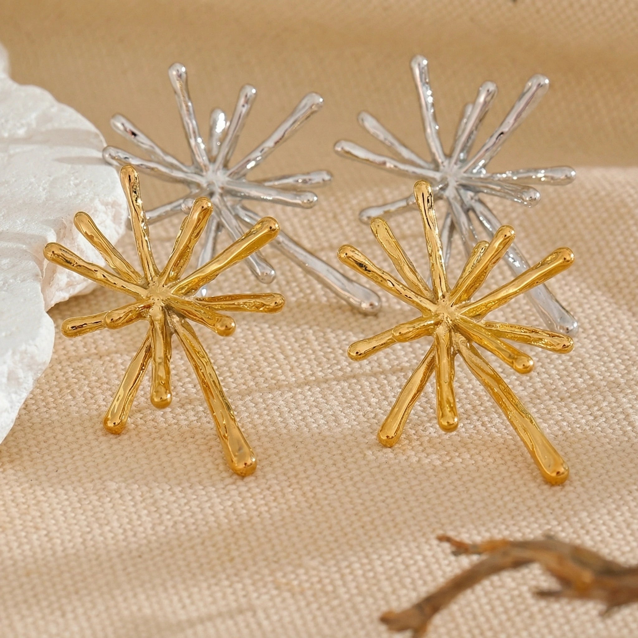 Firework Cast Stainless Steel Stud Earrings