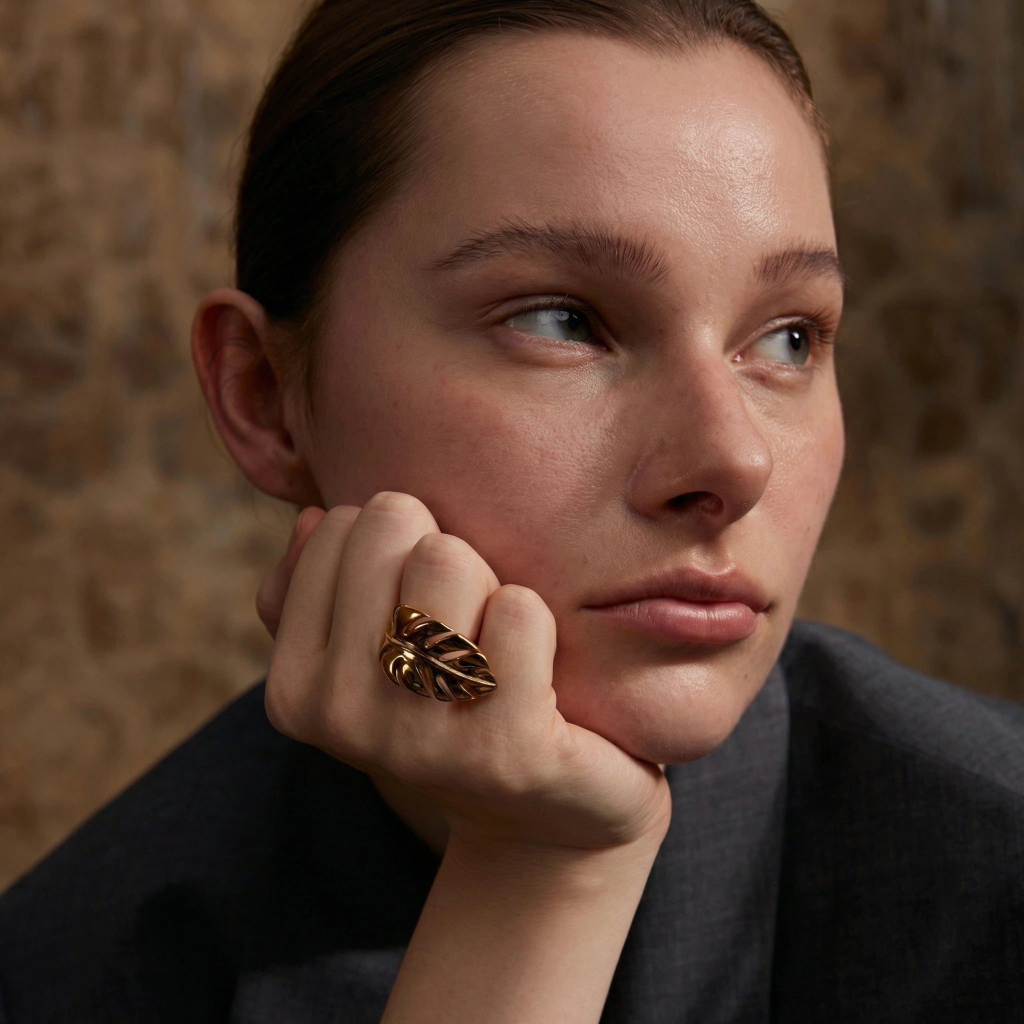 Metal Leaf Open Ring