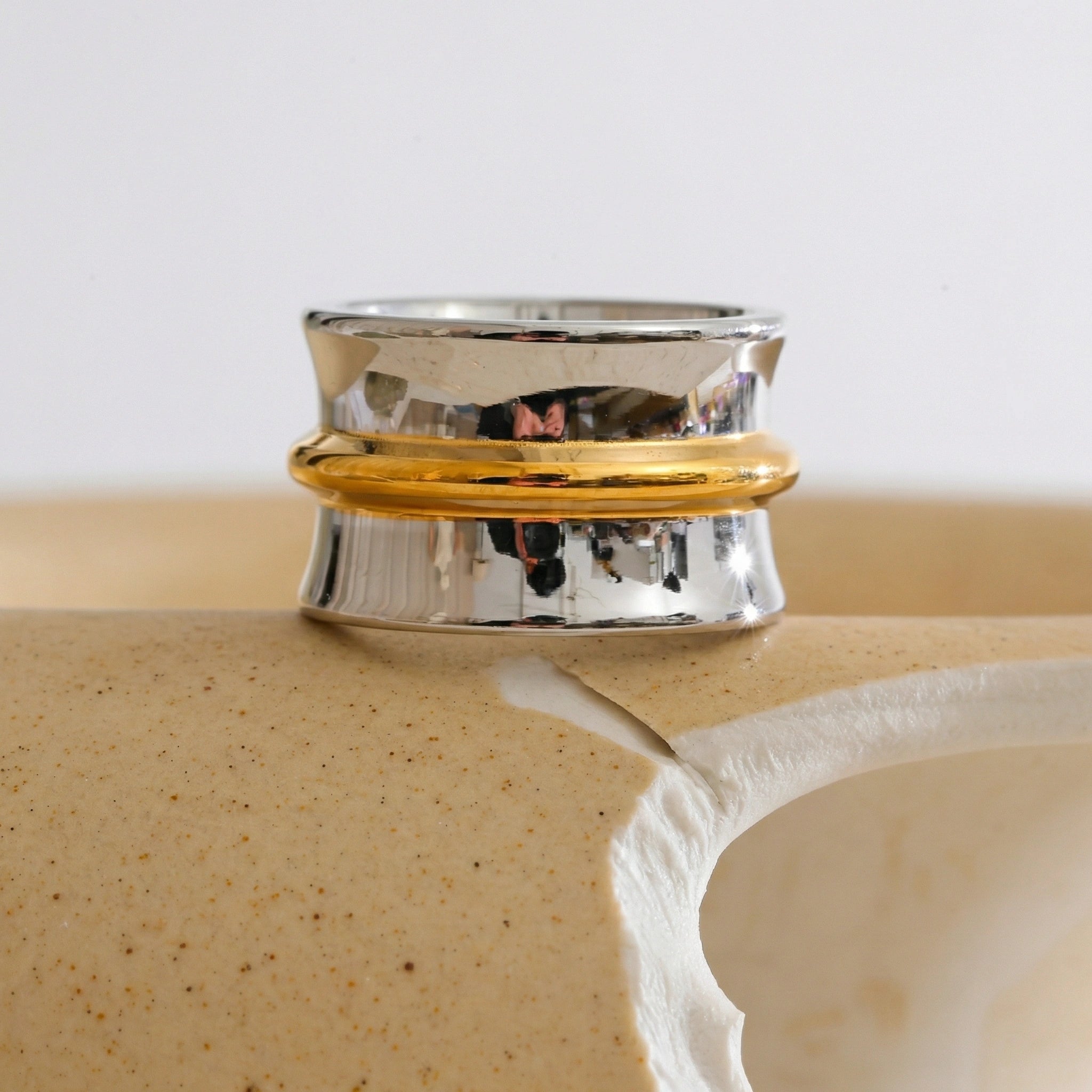 Wide Two-Tone Stainless Steel Ring