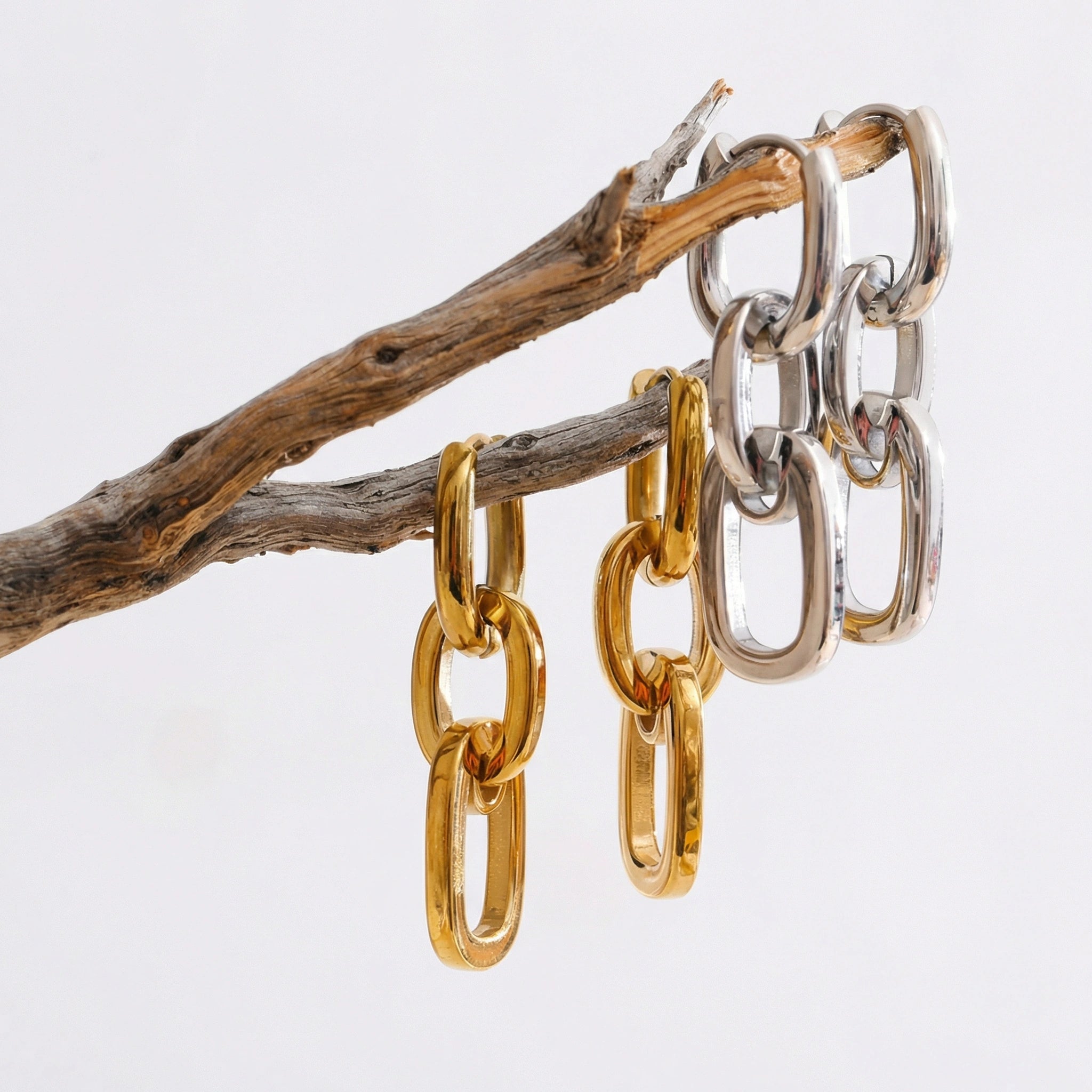 Rectangle Link Drop Stainless Steel Earrings