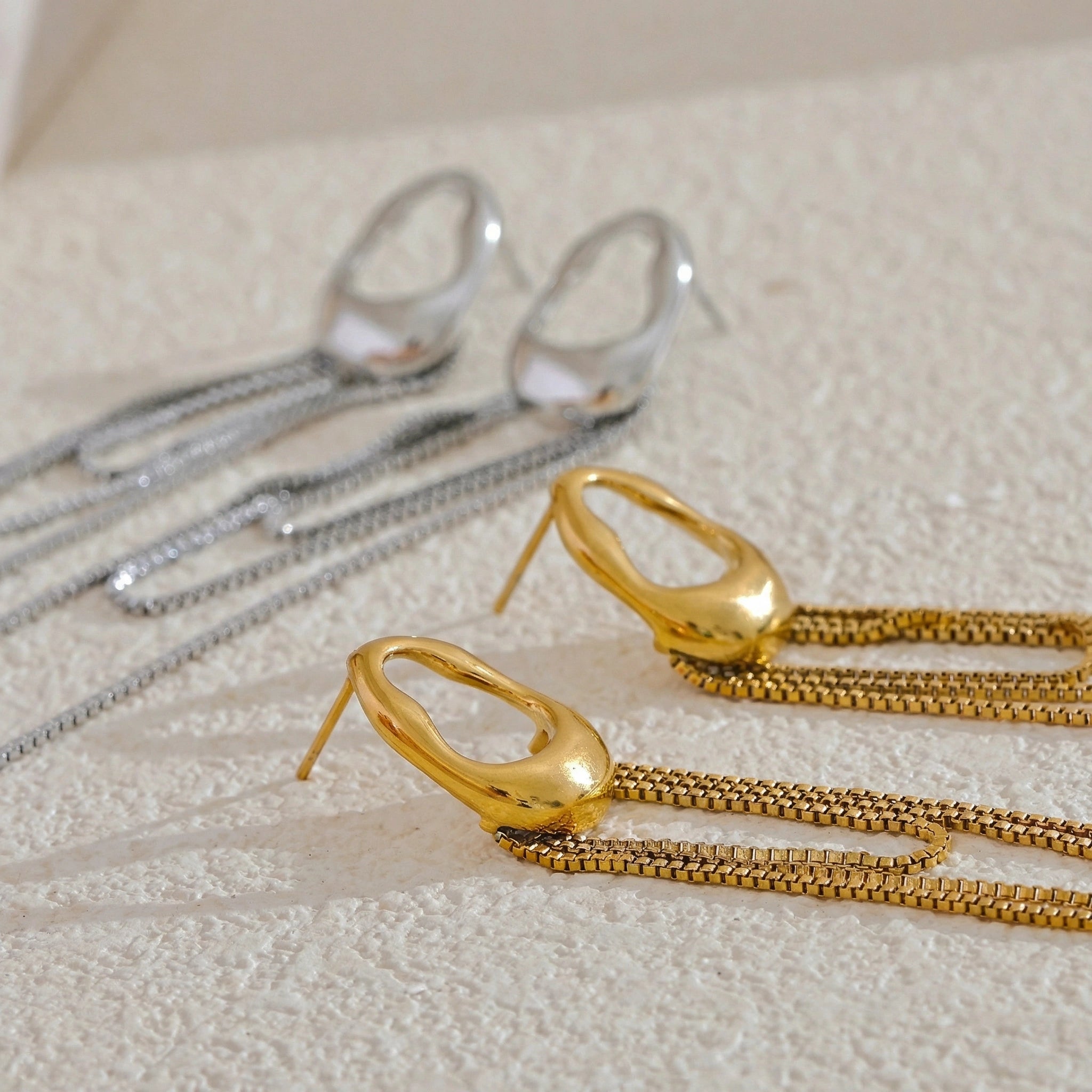 Geometric Tassel Chain Earrings