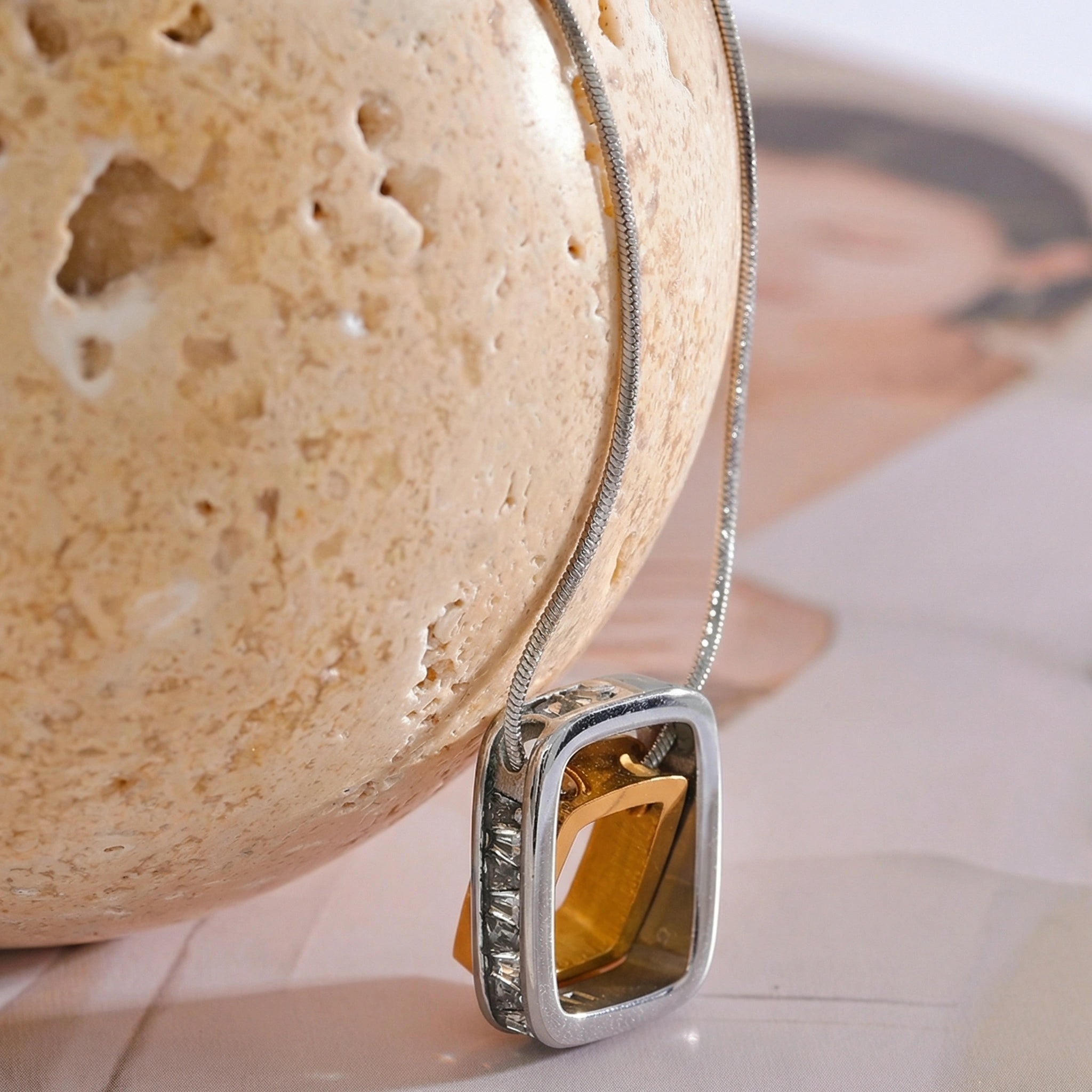 Double-Layer Rectangular Zircon Pendant Necklace