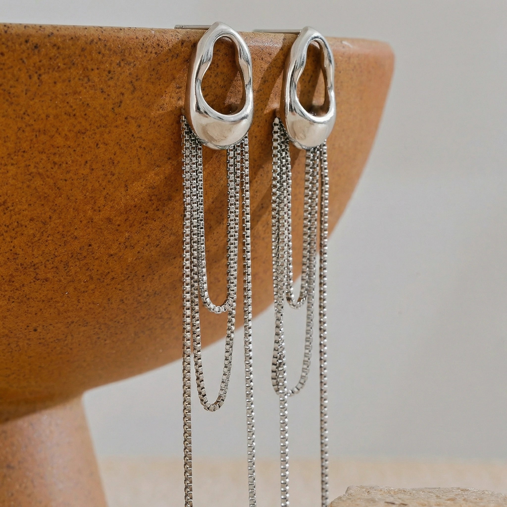 Geometric Tassel Chain Earrings