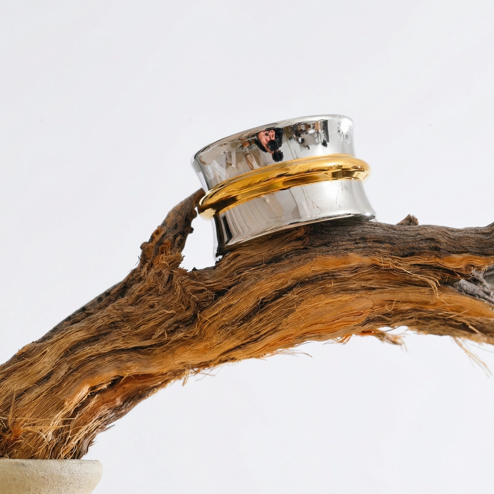 Wide Two-Tone Stainless Steel Ring