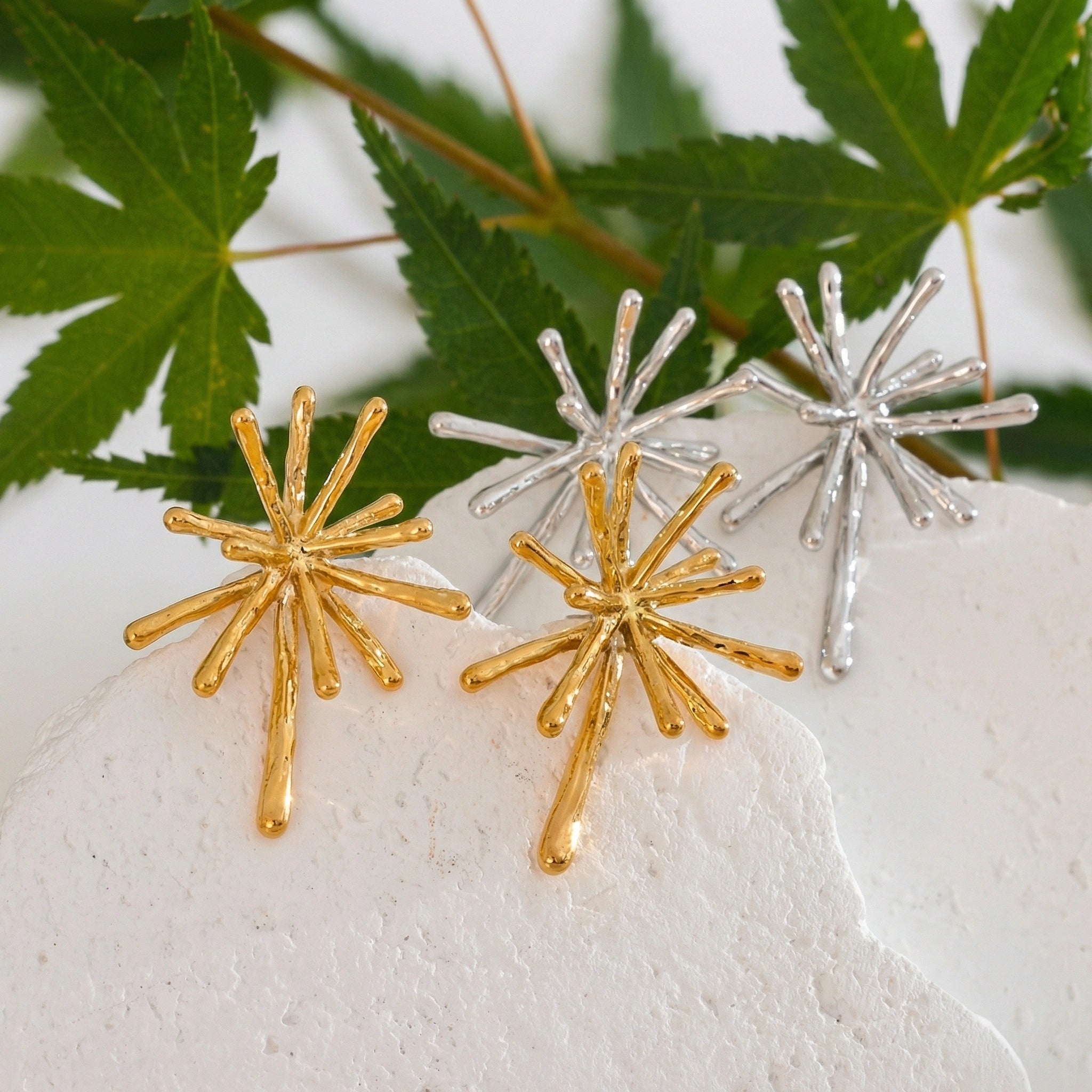 Firework Cast Stainless Steel Stud Earrings