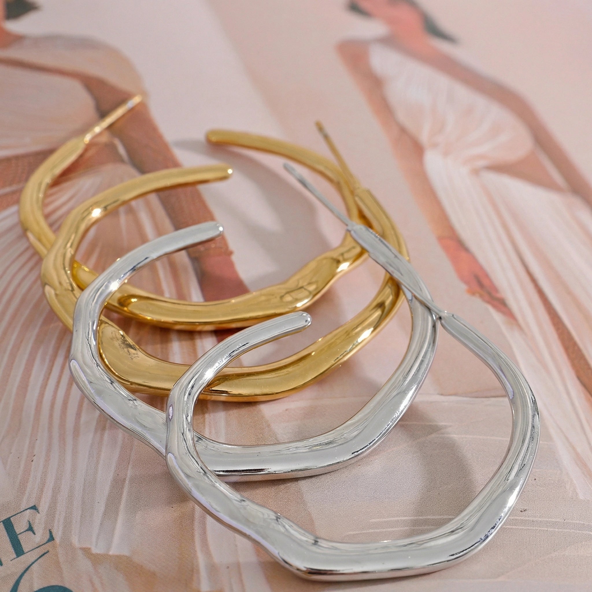 Geometric Oval Stainless Steel Hoop Earrings