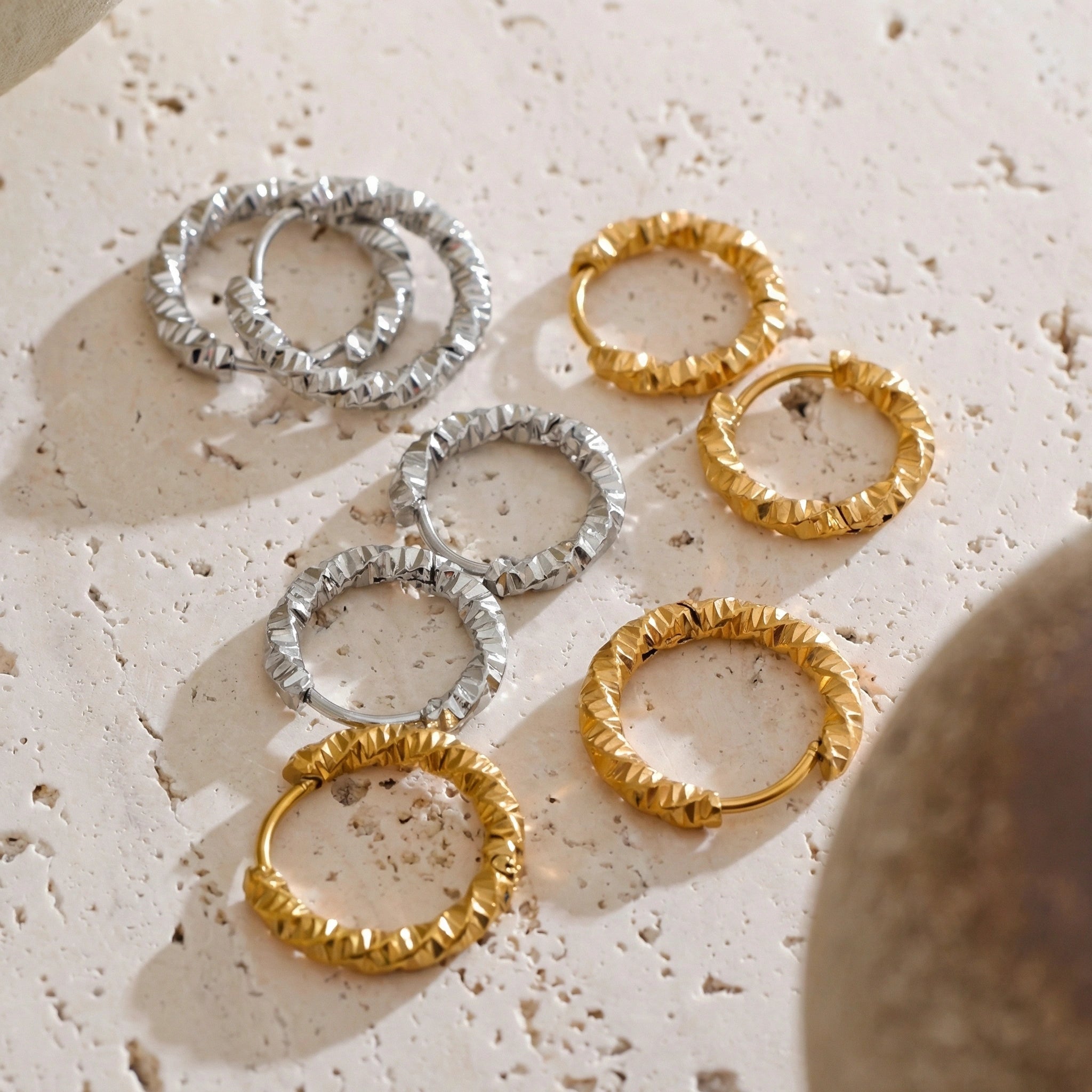 Textured Stainless Steel Hoop Earrings