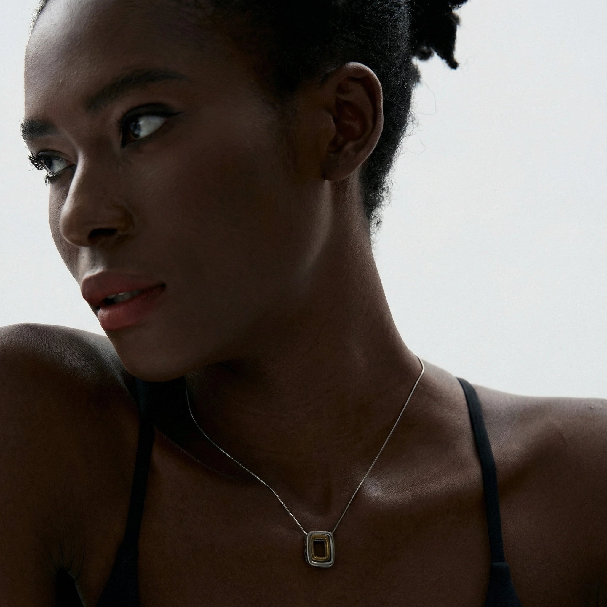 Double-Layer Rectangular Zircon Pendant Necklace