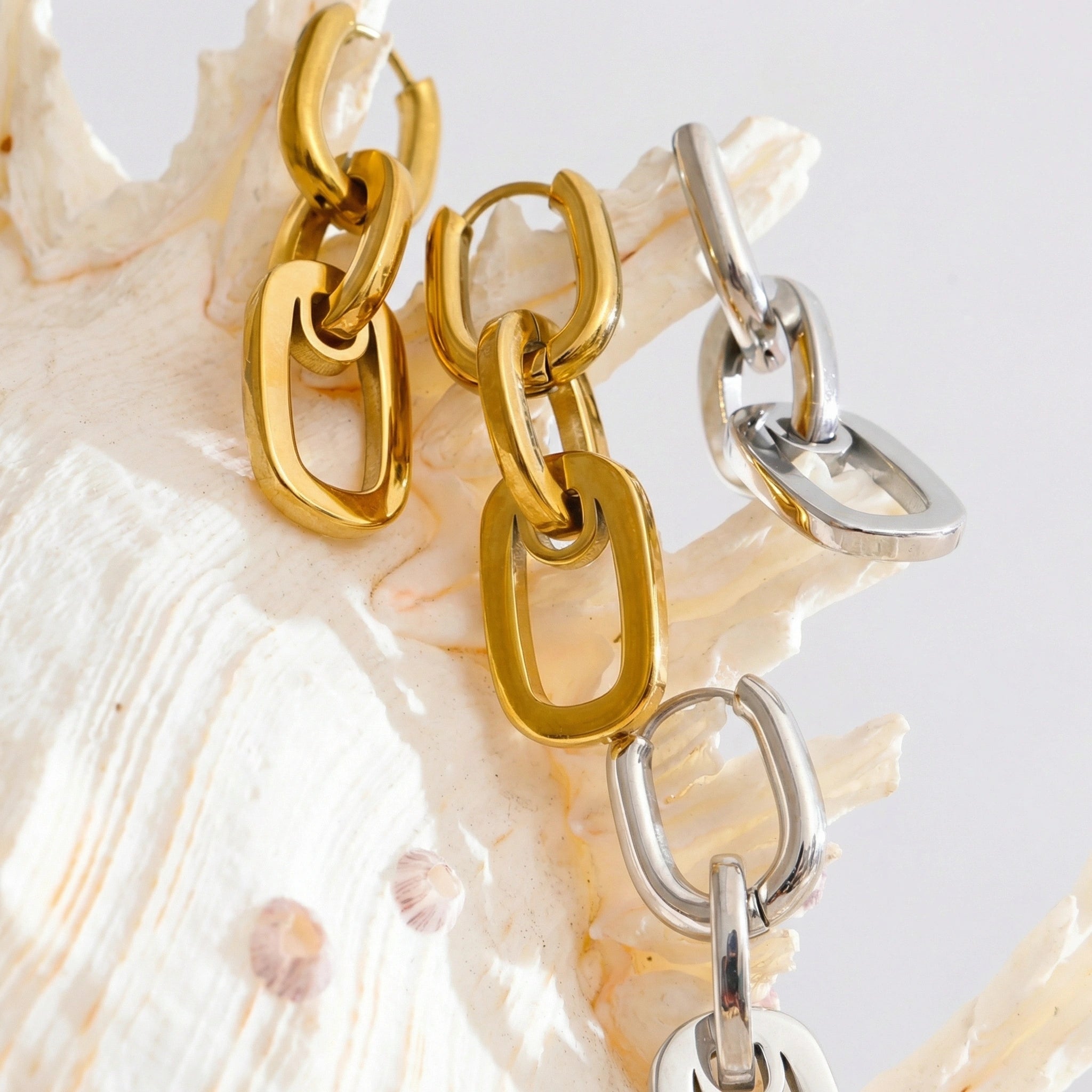 Rectangle Link Drop Stainless Steel Earrings