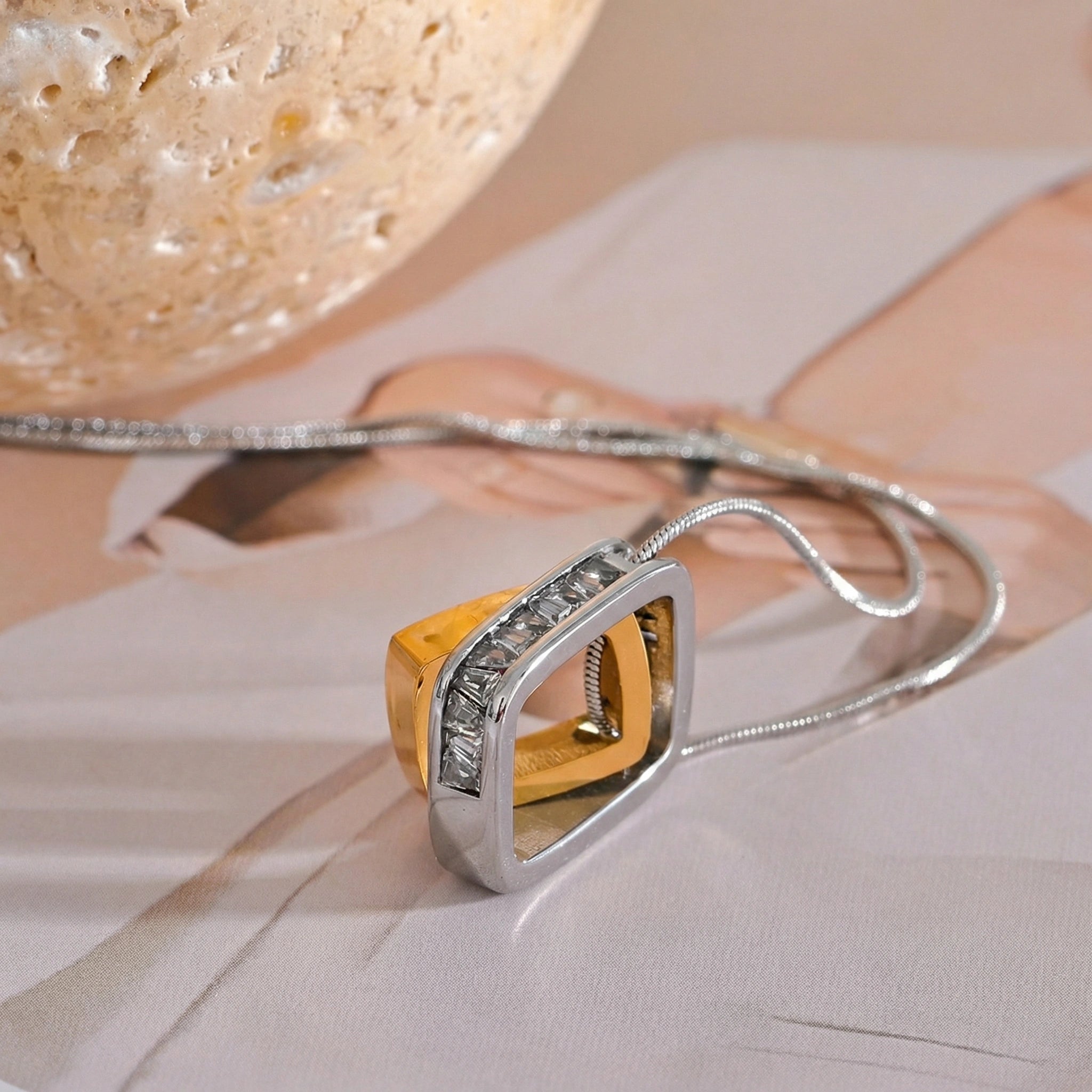 Double-Layer Rectangular Zircon Pendant Necklace