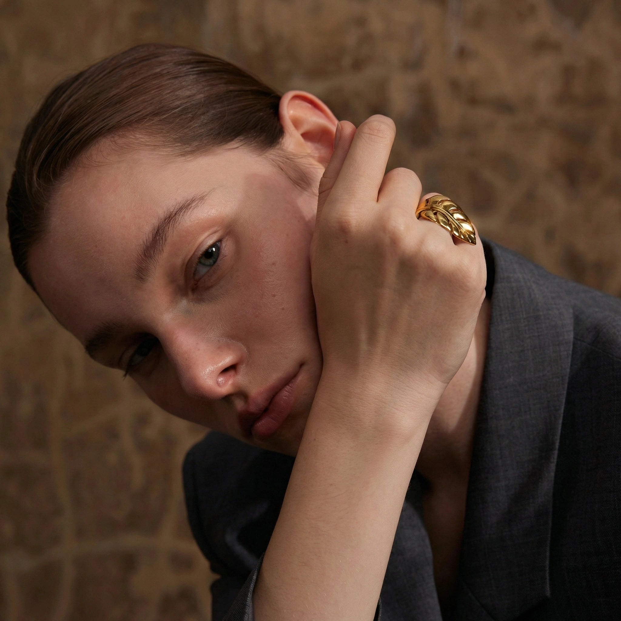 Metal Leaf Open Ring