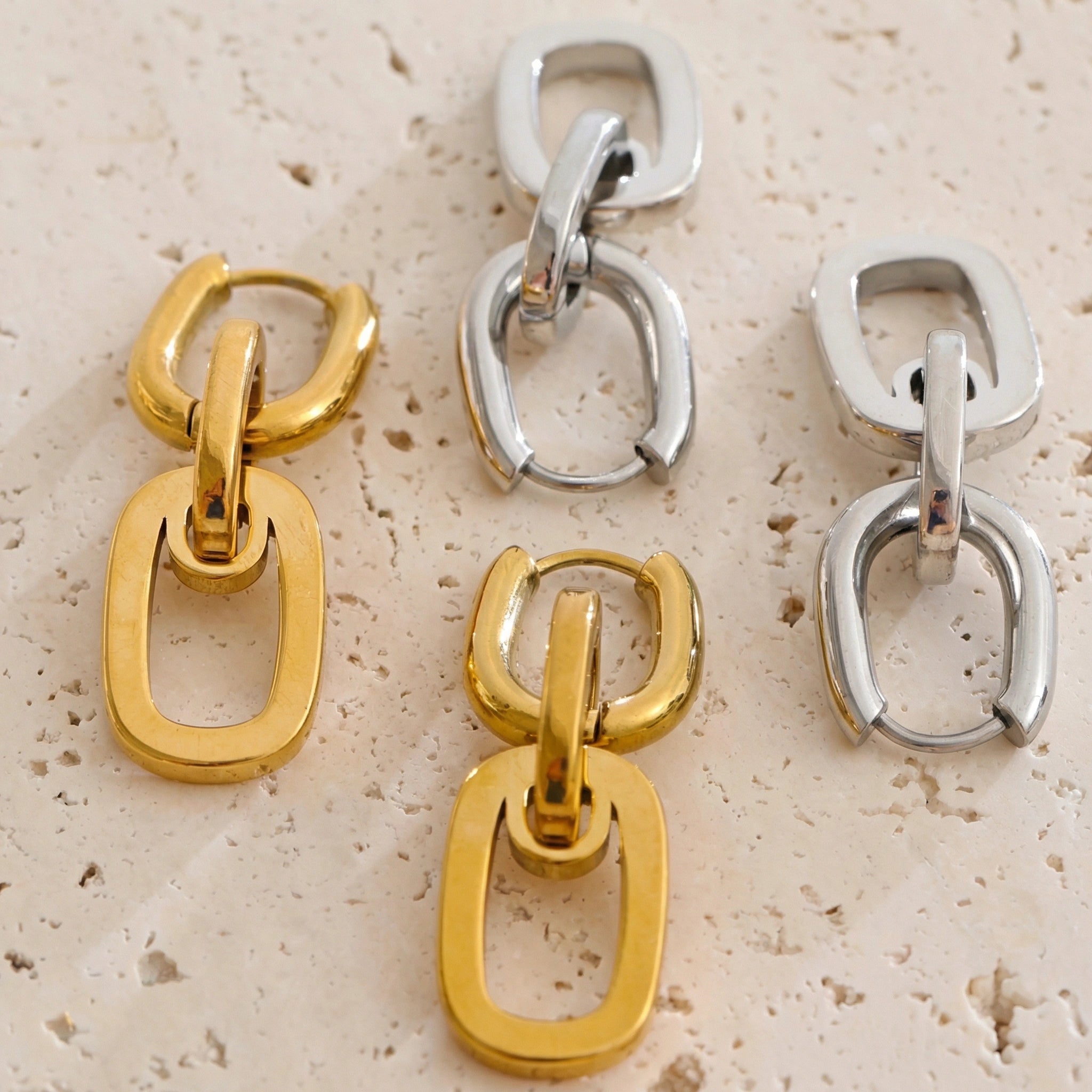 Rectangle Link Drop Stainless Steel Earrings