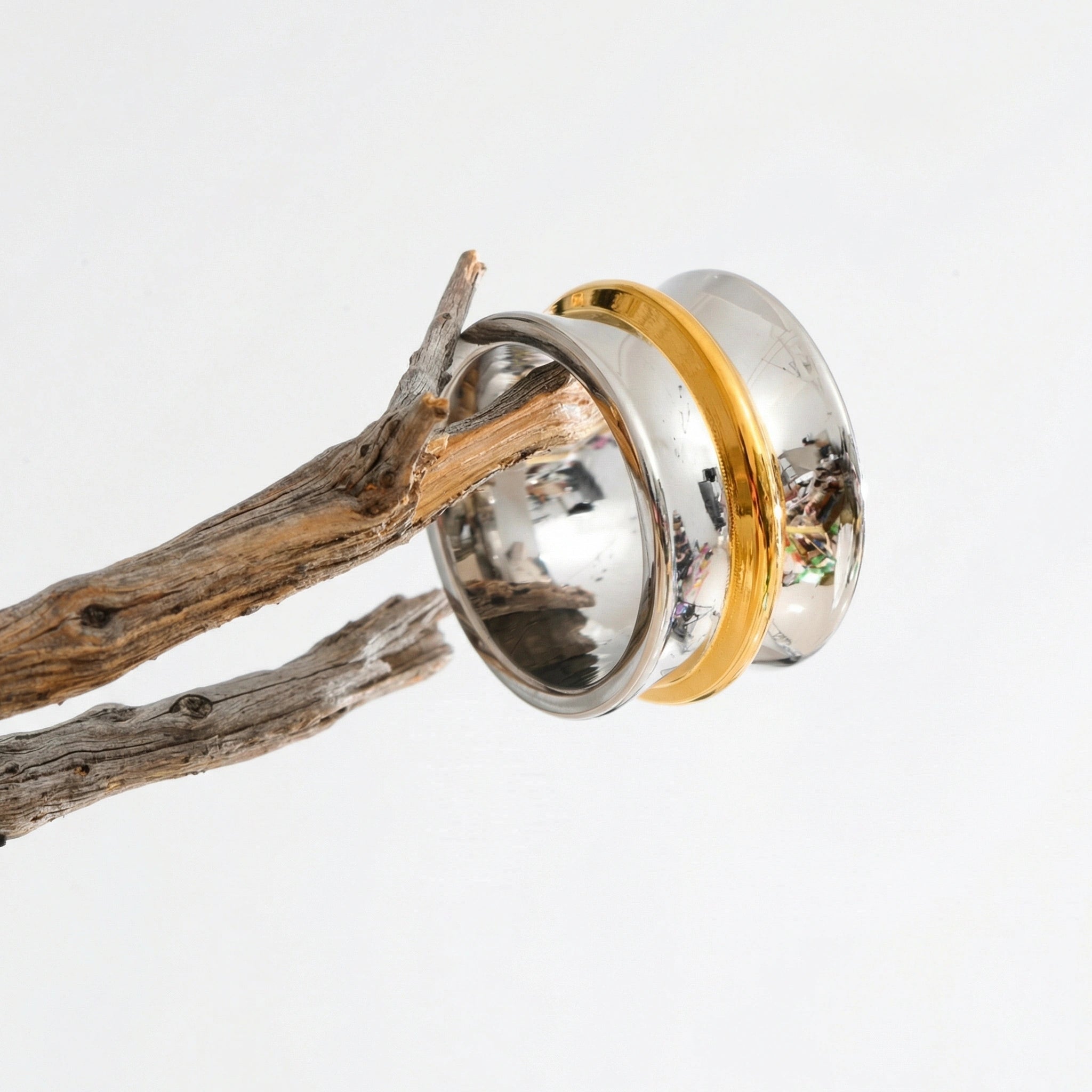 Wide Two-Tone Stainless Steel Ring