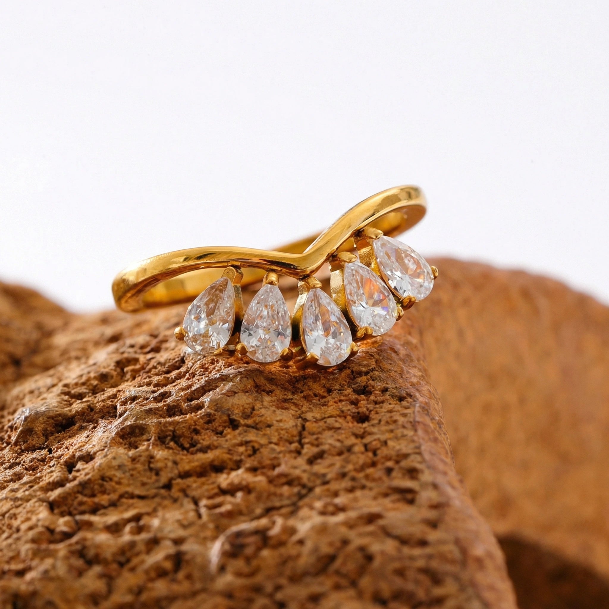 Pear Drop Zircon Cluster Ring