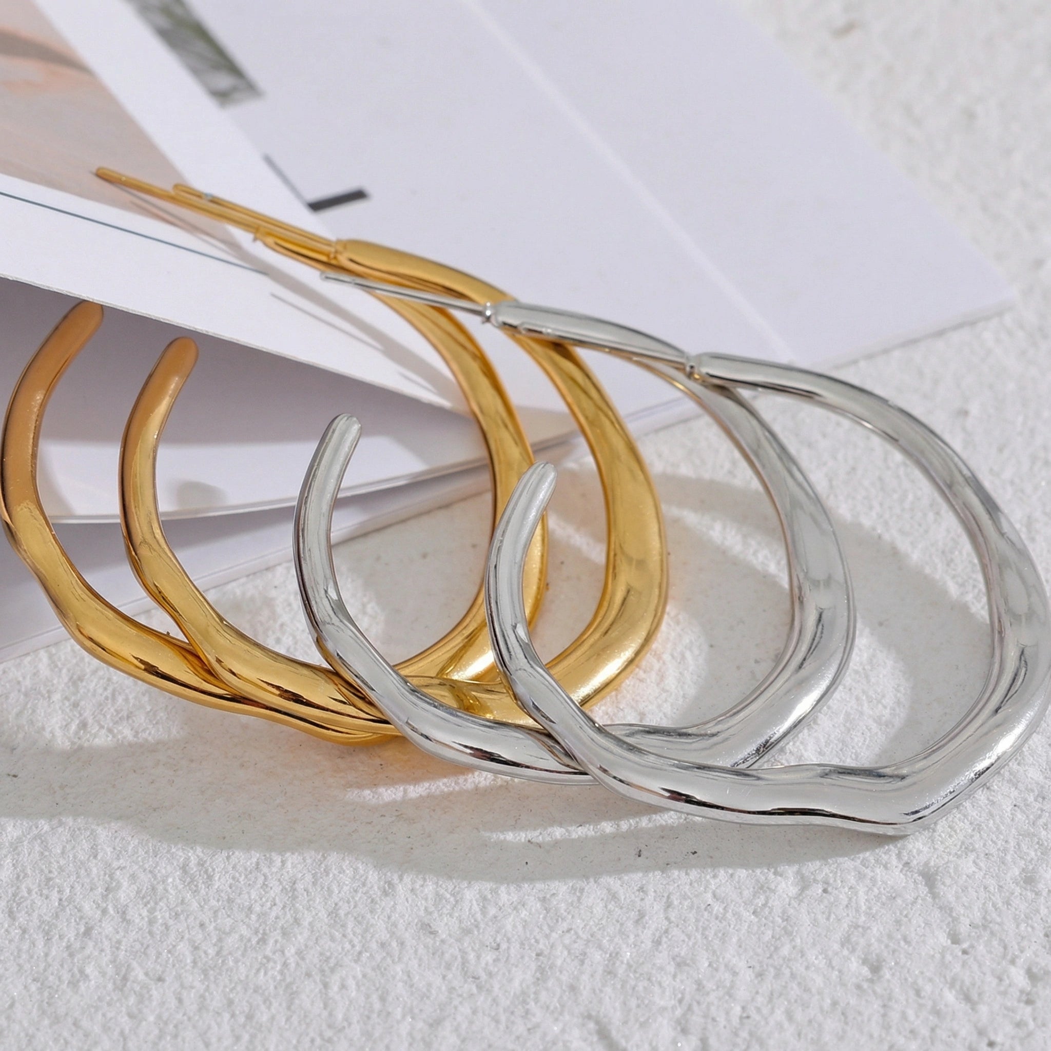 Geometric Oval Stainless Steel Hoop Earrings