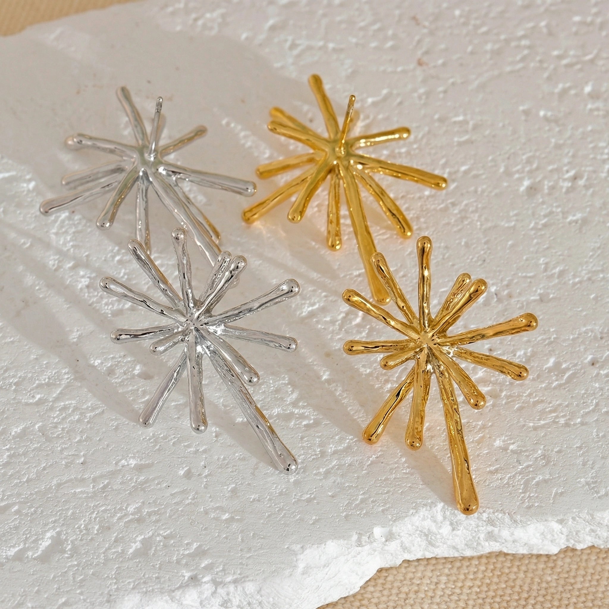 Firework Cast Stainless Steel Stud Earrings