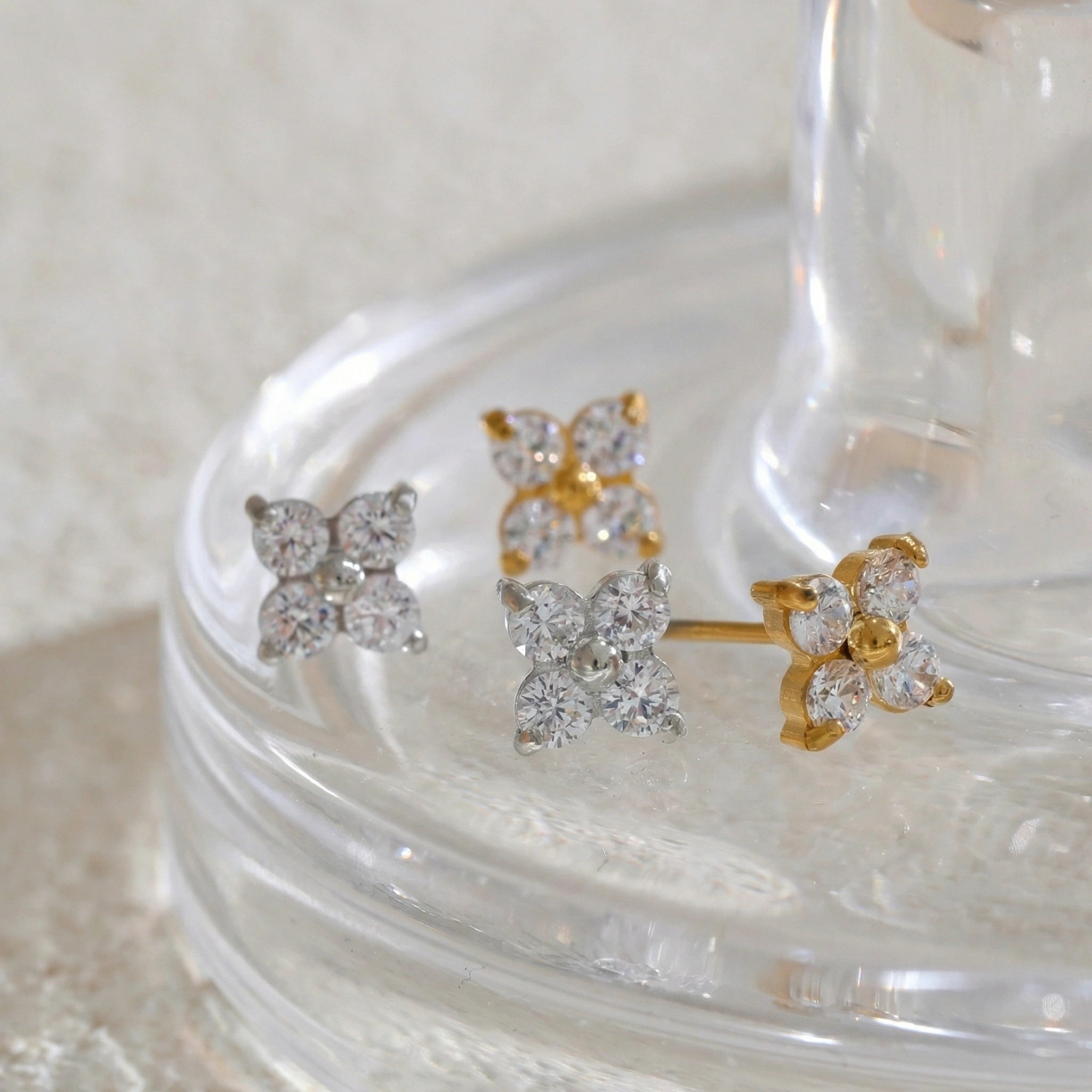 Cubic Zirconia Flower Stud Earrings