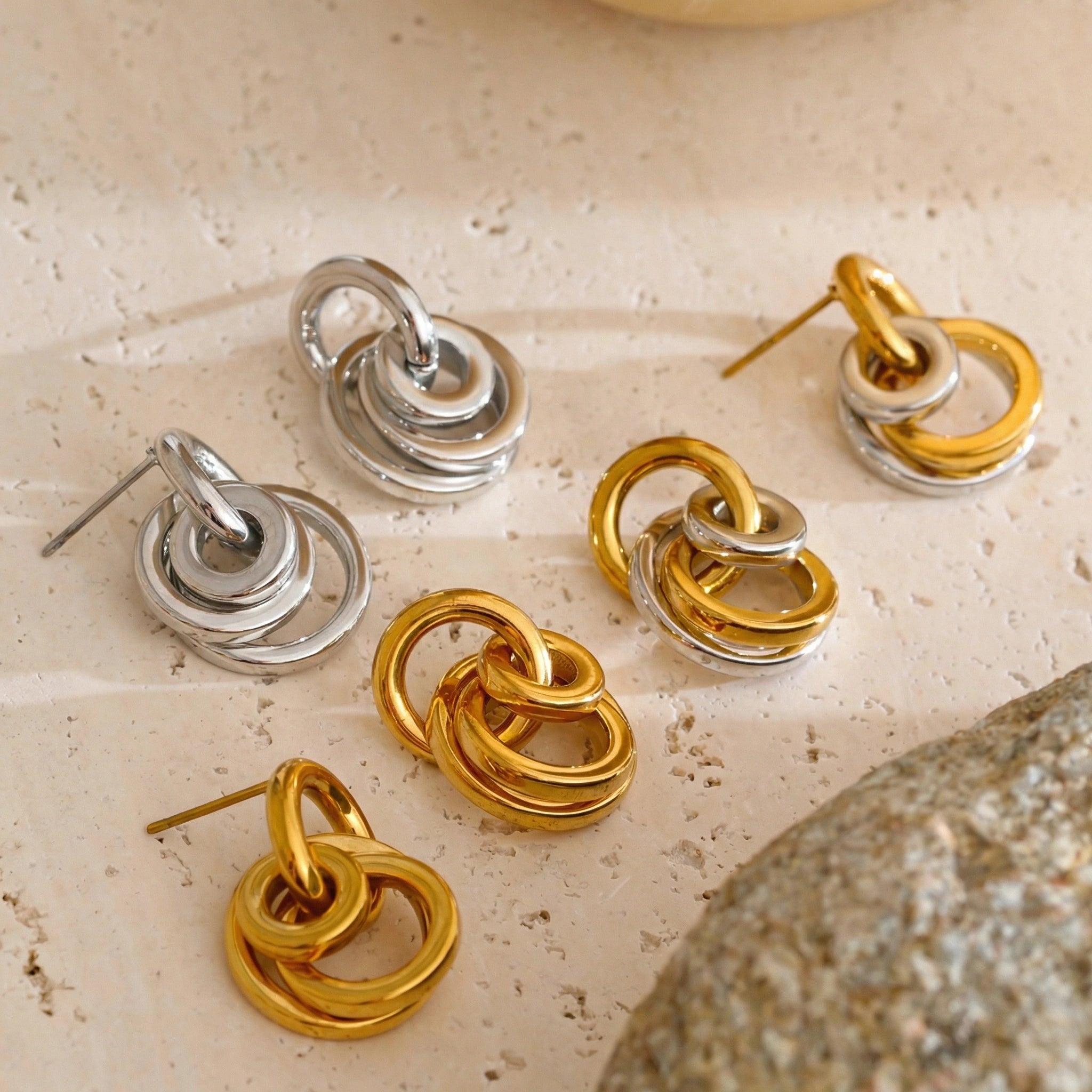 Multi Circle Stainless Steel Drop Earrings