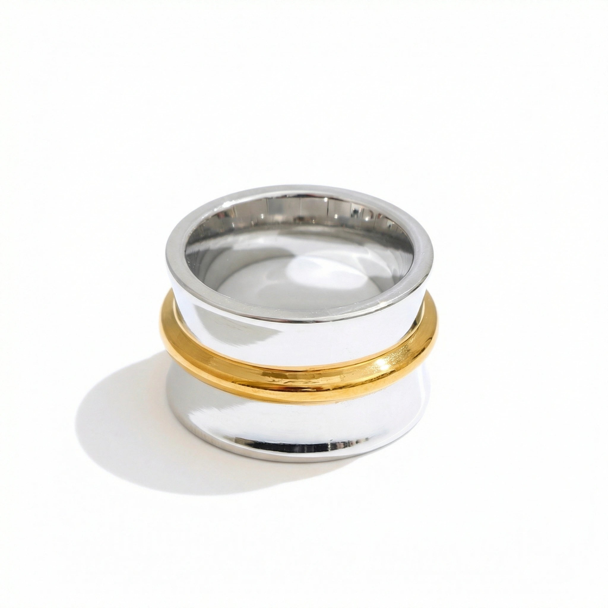 Wide Two-Tone Stainless Steel Ring
