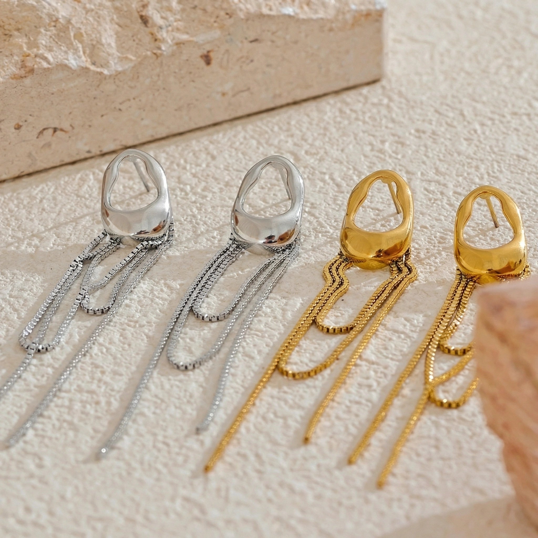 Geometric Tassel Chain Earrings