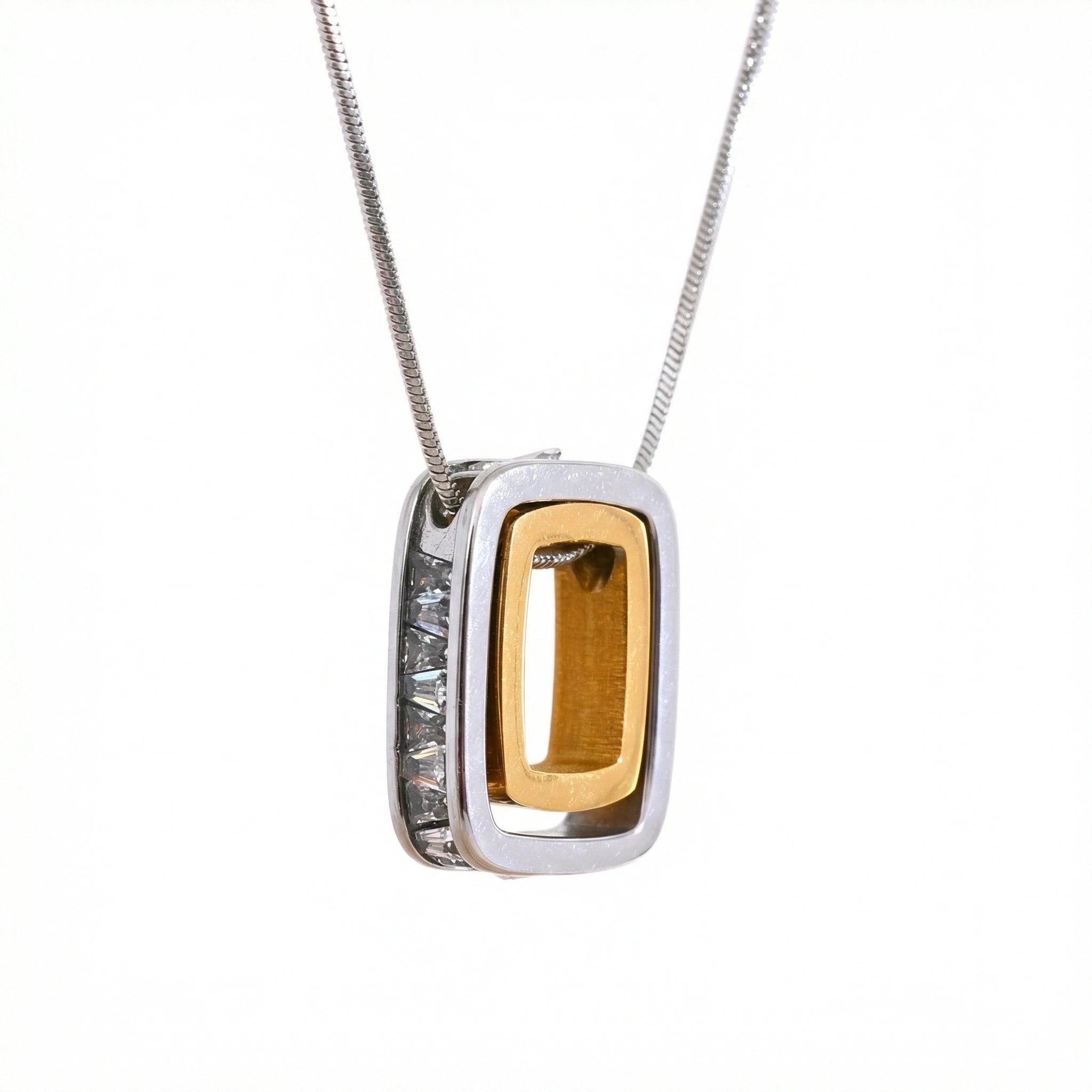 Double-Layer Rectangular Zircon Pendant Necklace