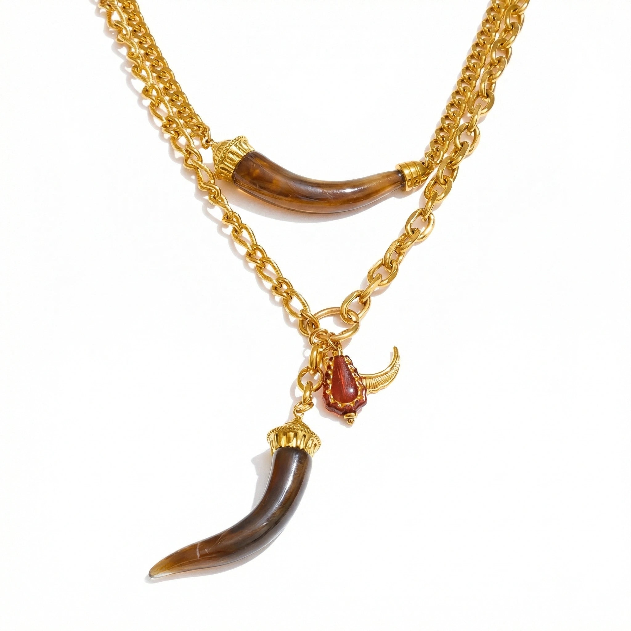 Double-Layer Horn Pendant Necklace