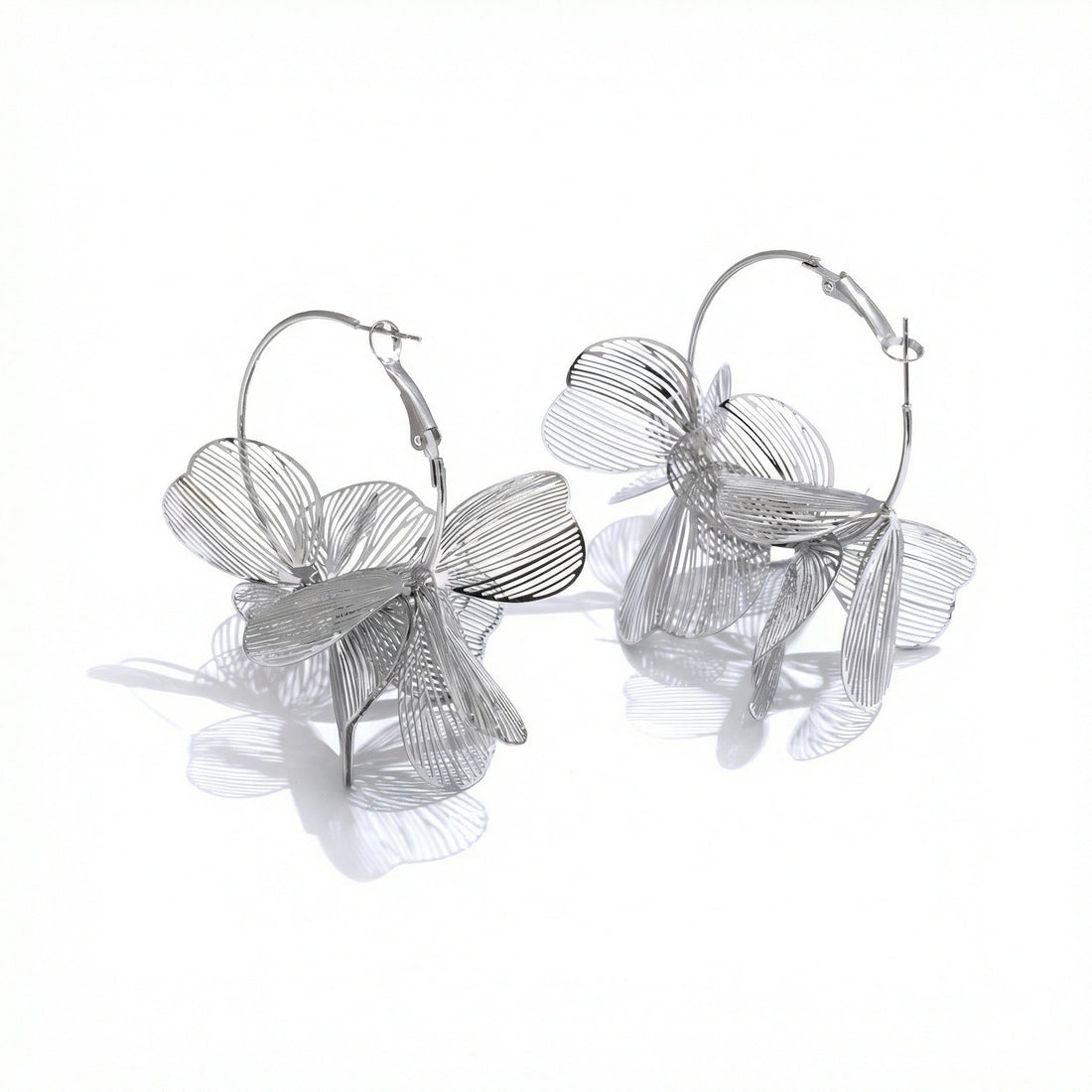 Large Floral Hoop Stainless Steel Earrings