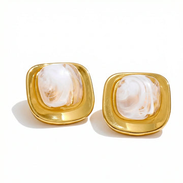 Square Resin Stainless Steel Stud Earrings
