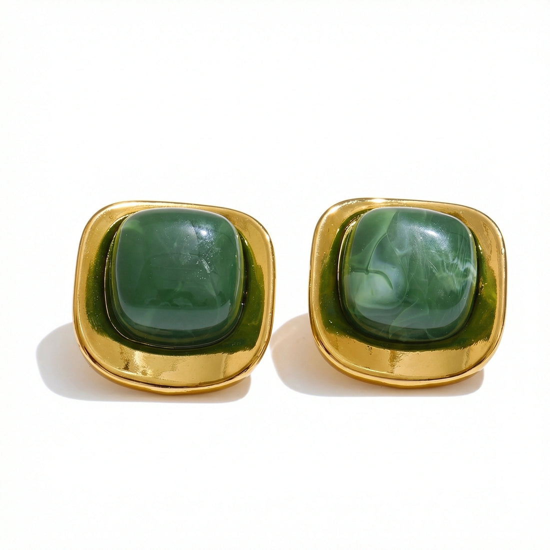 Square Resin Stainless Steel Stud Earrings