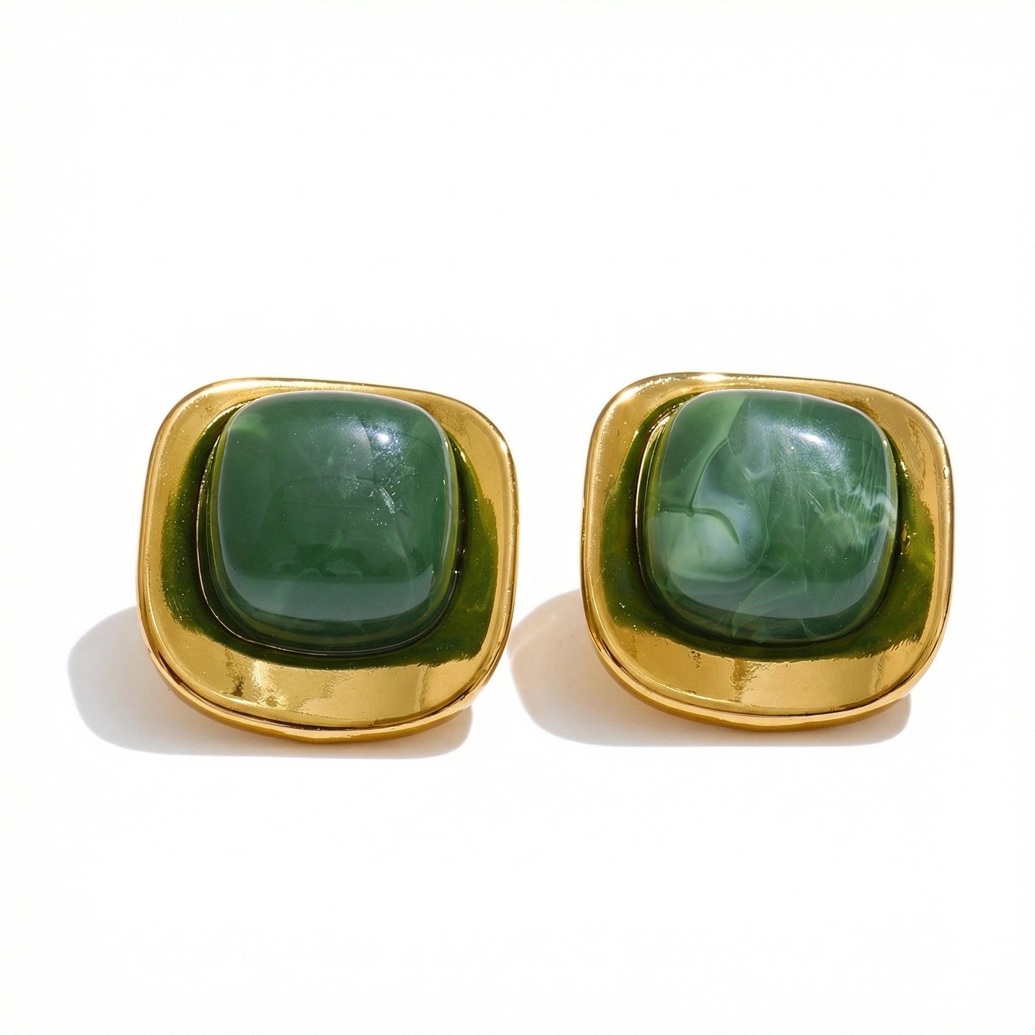 Square Resin Stainless Steel Stud Earrings